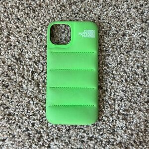 Lime green “the puffer case” iPhone 13 phone case.